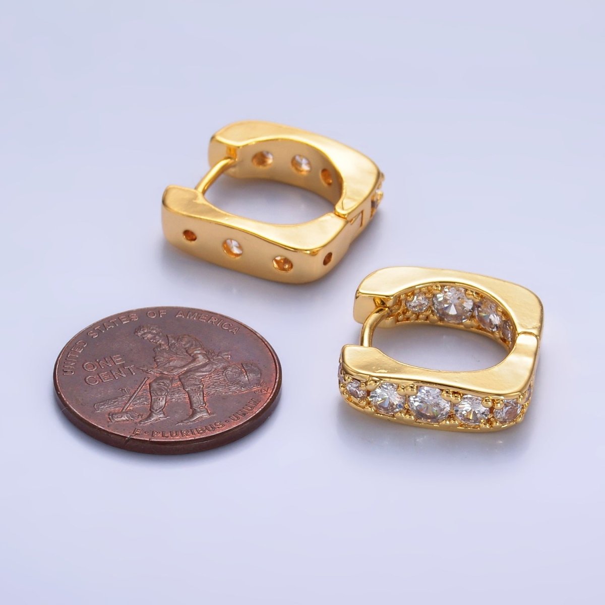 24K Gold Filled 16mm CZ Lined Square Huggie Earrings | AB922 - DLUXCA