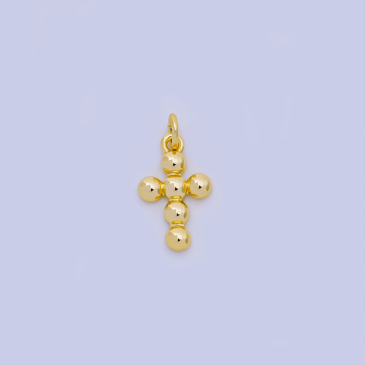 24K Gold Filled 16mm Dainty Beaded Cross Charm | AJ - 383 - DLUXCA