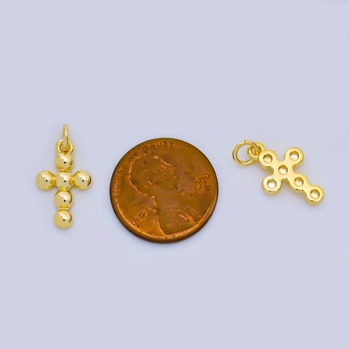 24K Gold Filled 16mm Dainty Beaded Cross Charm | AJ - 383 - DLUXCA