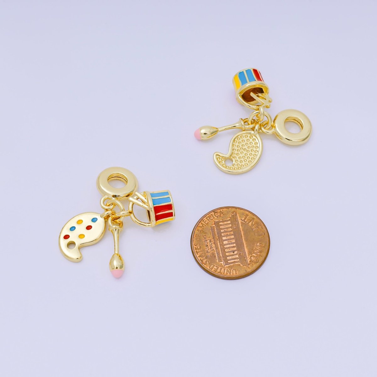 24K Gold Filled 16mm Enamel Art Painting Set Charm in Brush, Pallet, & Tool | AH - 602 - DLUXCA