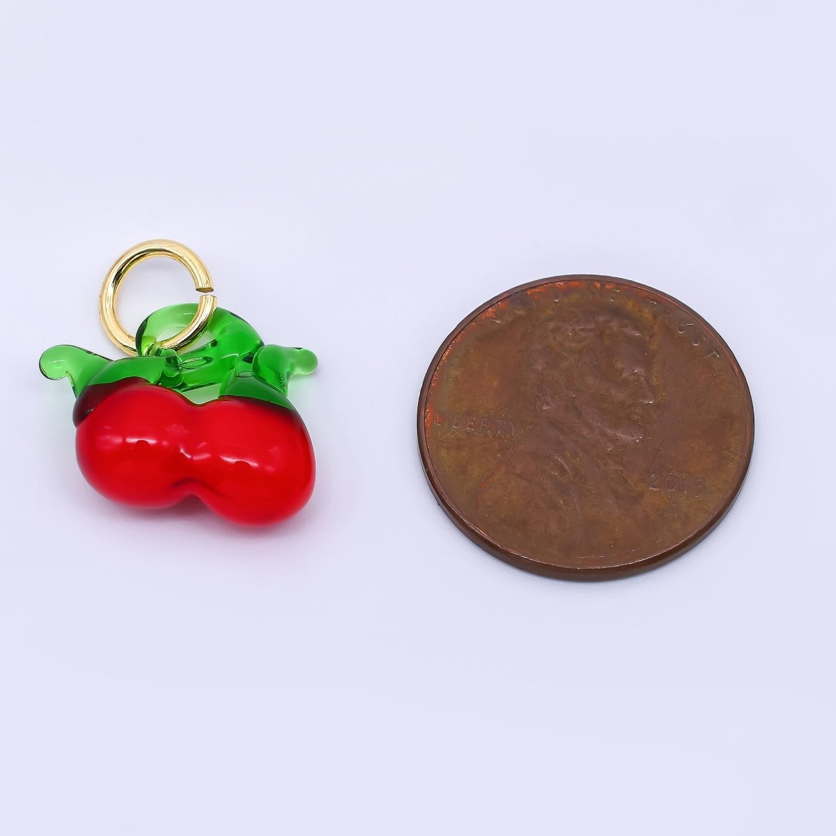 24K Gold Filled 16mm Glass Art Twin Red Cherry Fruit Charm | D - 173 - DLUXCA