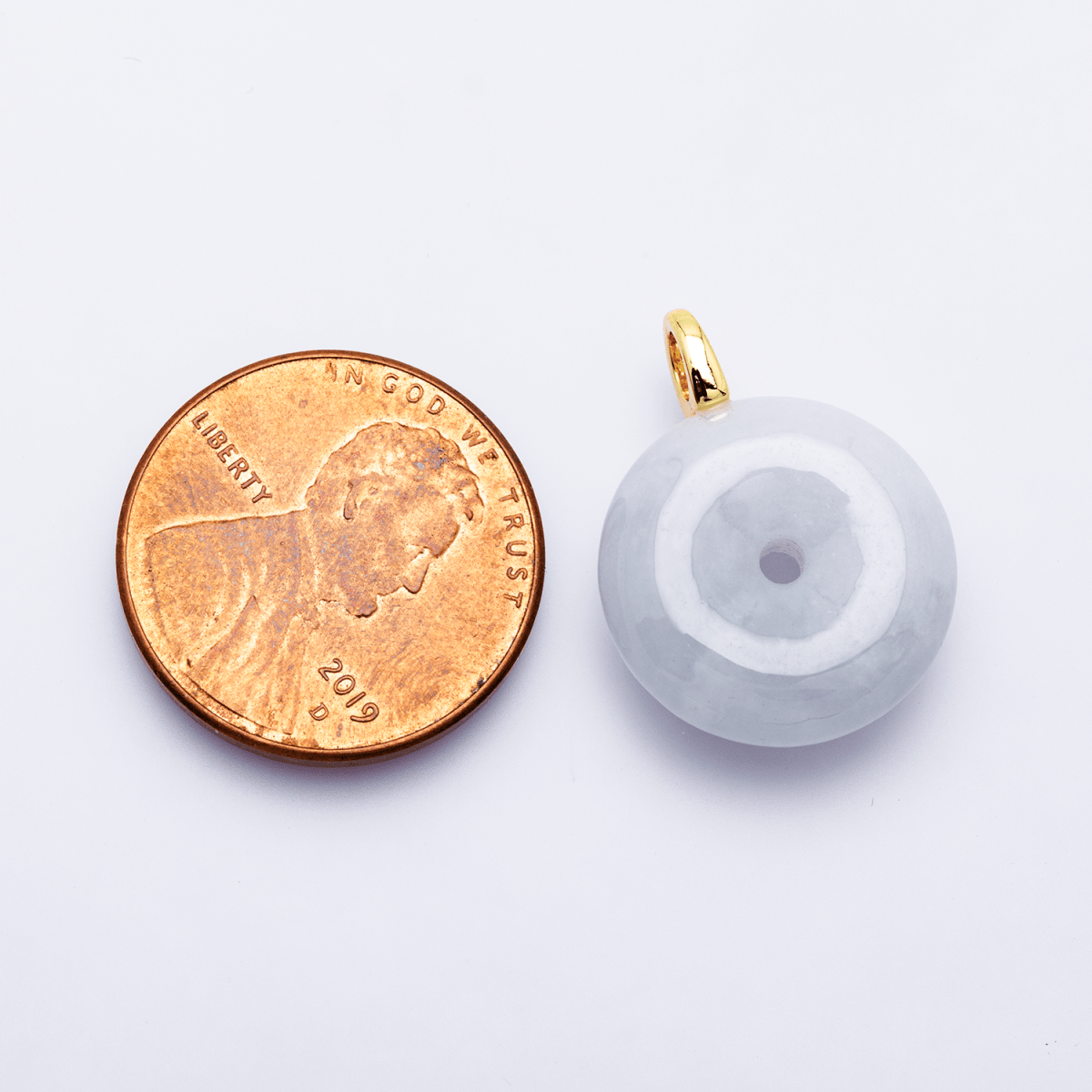 24K Gold Filled 16mm Green Jade Round Donut Charm | M250 - DLUXCA