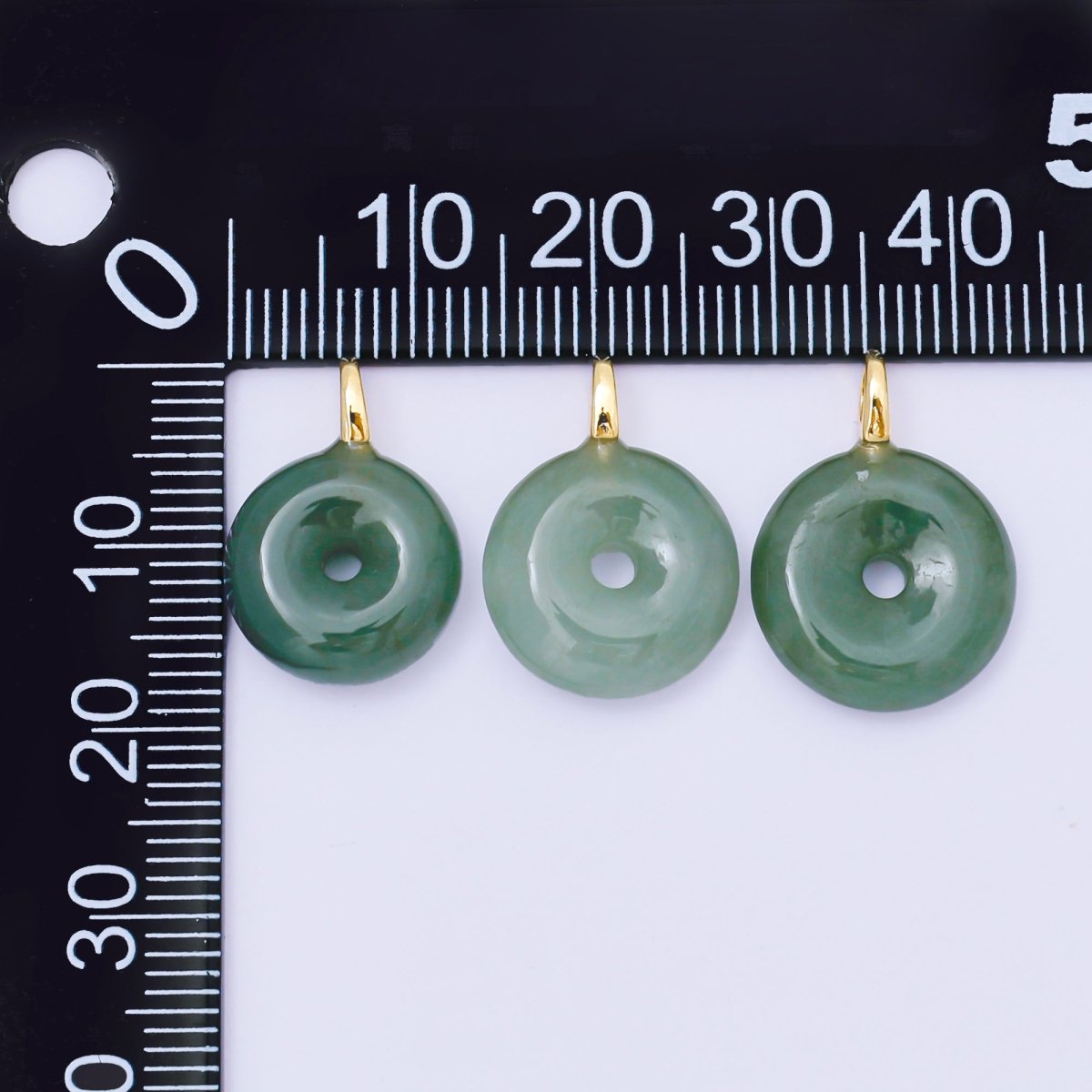 24K Gold Filled 16mm Green Jade Round Donut Charm | M250 - DLUXCA