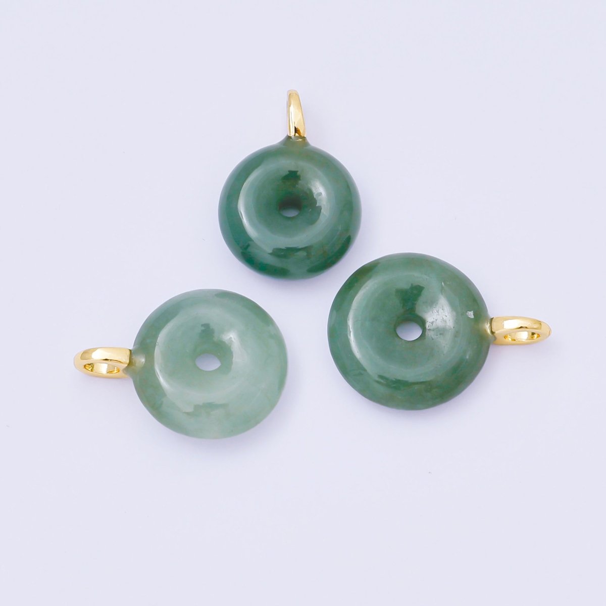 24K Gold Filled 16mm Green Jade Round Donut Charm | M250 - DLUXCA