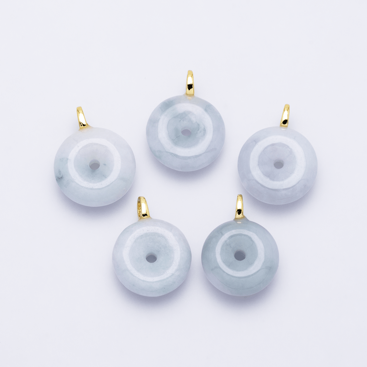 24K Gold Filled 16mm Green Jade Round Donut Charm | M250 - DLUXCA