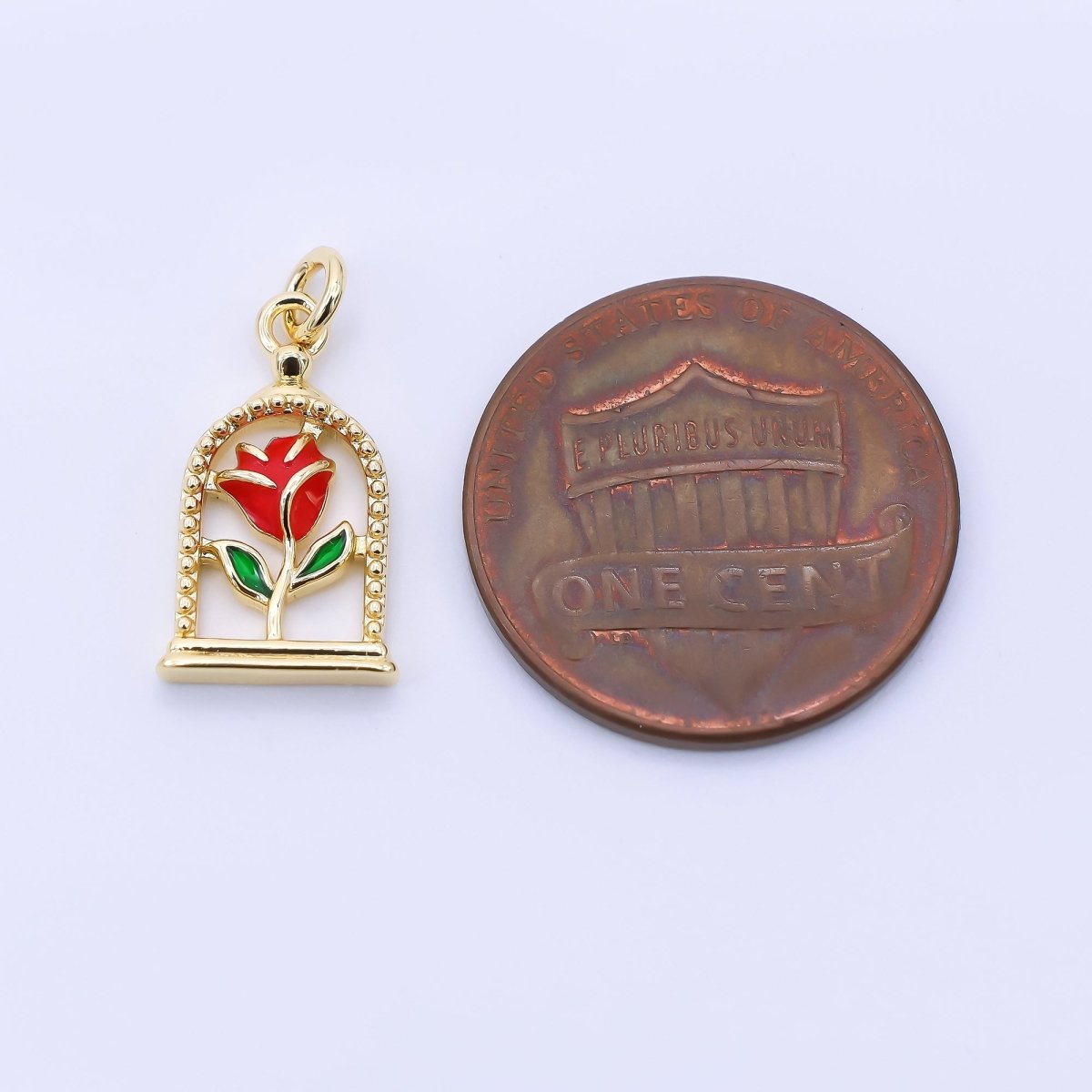 24K Gold Filled 16mm Hand - Painted Enamel Magical Enchanted Rose Flower Charm | AC1611 - DLUXCA