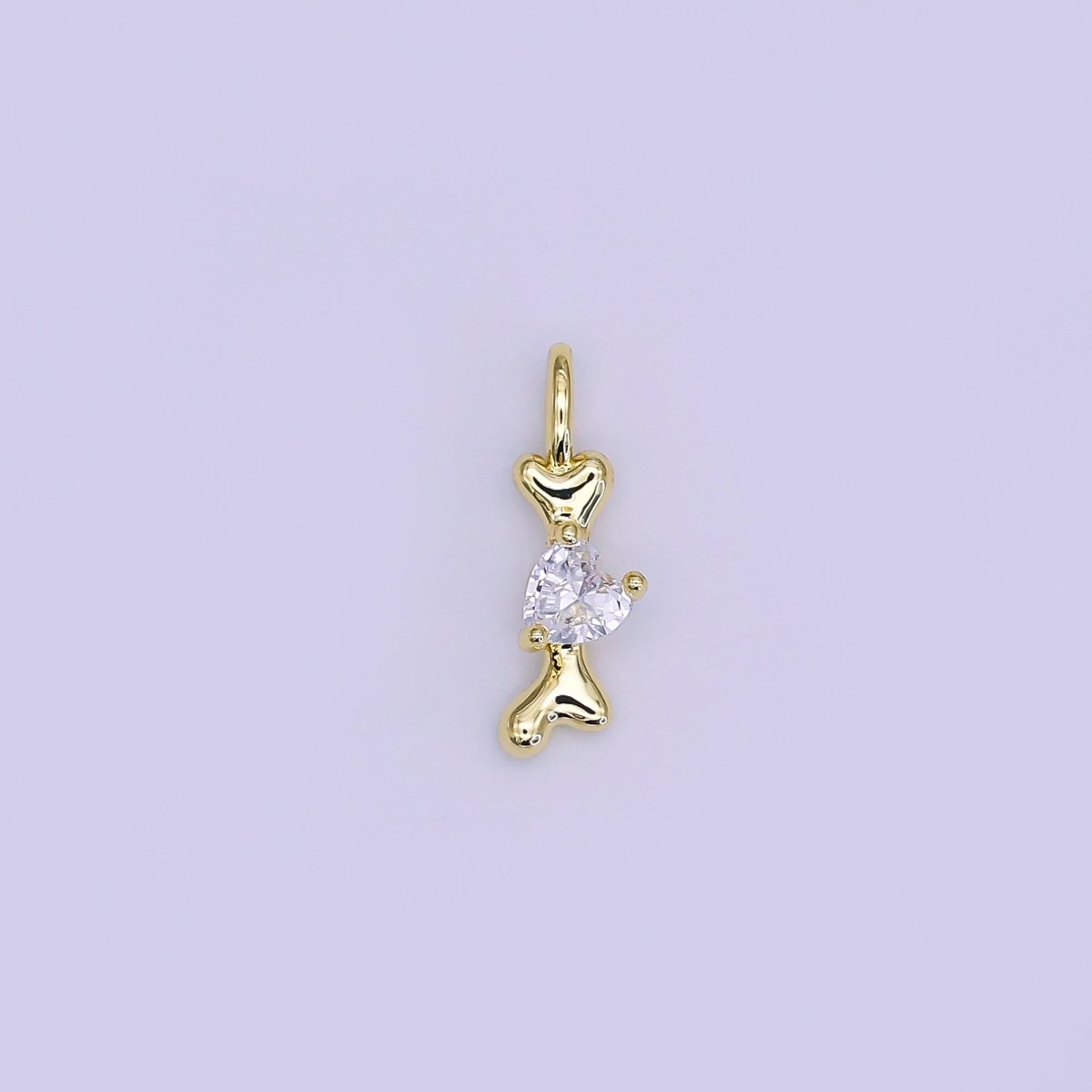 24K Gold Filled 16mm Heart Shaped CZ Melted Heart Bone Charm in Gold & Silver | AH483 - DLUXCA