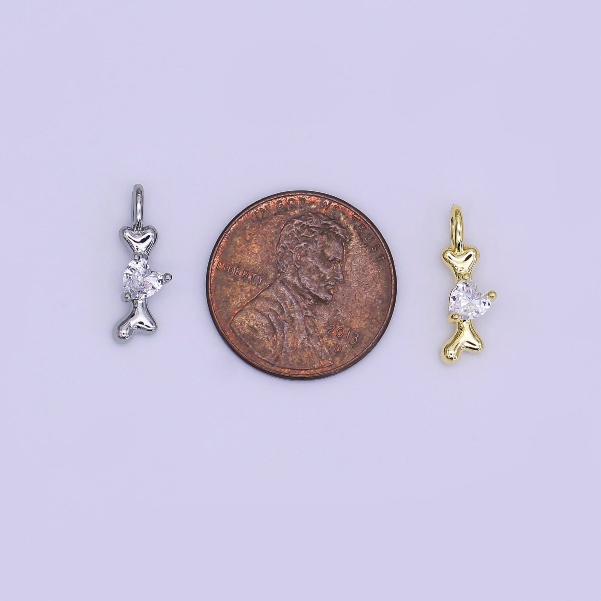 24K Gold Filled 16mm Heart Shaped CZ Melted Heart Bone Charm in Gold & Silver | AH483 - DLUXCA