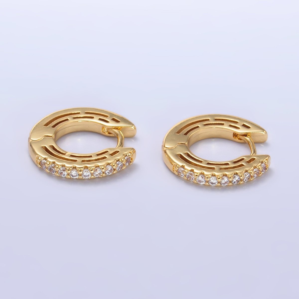 24K Gold Filled 16mm Micro Paved CZ Huggie Hoop Earrings | AD337 - DLUXCA