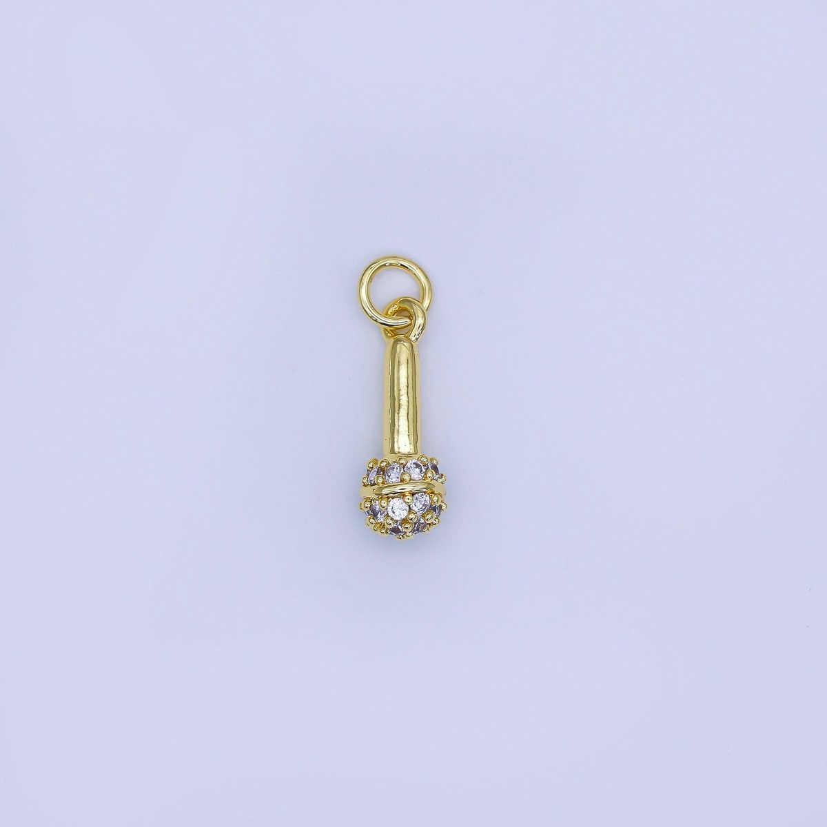 24K Gold Filled 16mm Micro Paved CZ Karaoke Microphone Charm | AJ317 - DLUXCA