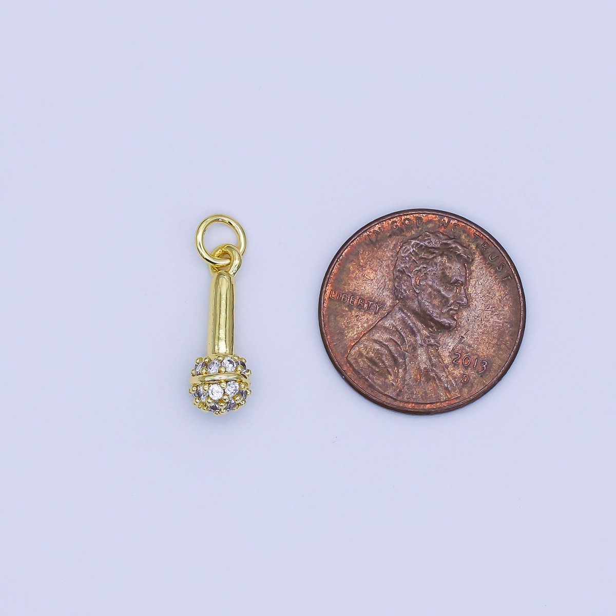 24K Gold Filled 16mm Micro Paved CZ Karaoke Microphone Charm | AJ317 - DLUXCA
