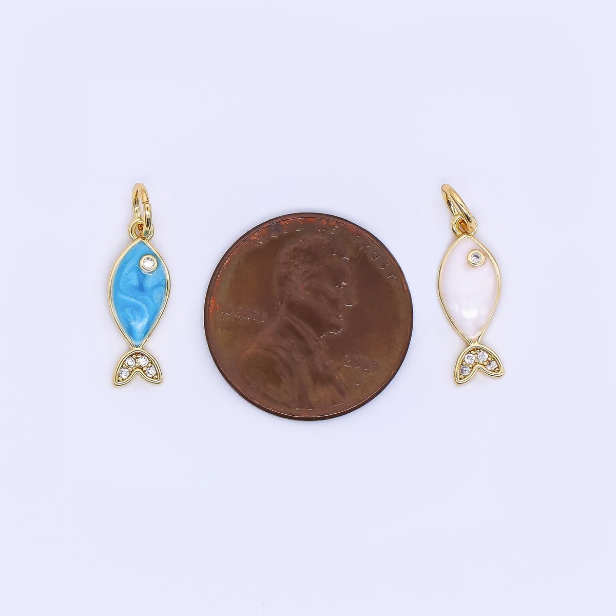 24K Gold Filled 16mm Micro Paved CZ Ocean Tiny Fish Enamel Charm | W167 - DLUXCA