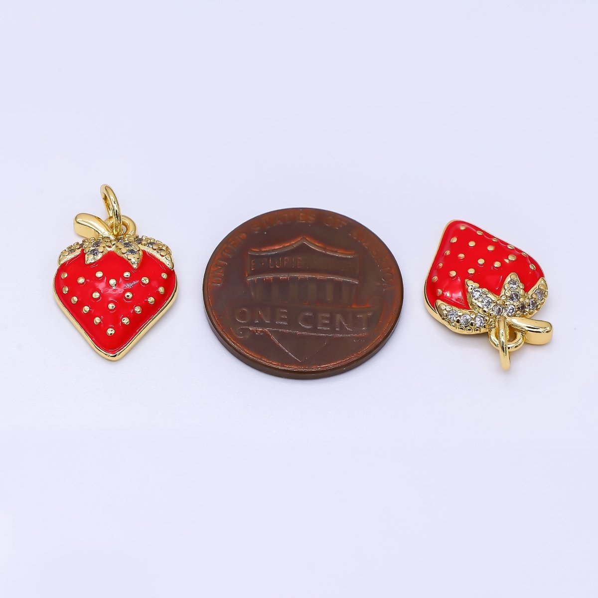 24K Gold Filled 16mm Micro Paved CZ Red Strawberry Bliss Ichigo Fruit Charm | AF - 549 - DLUXCA