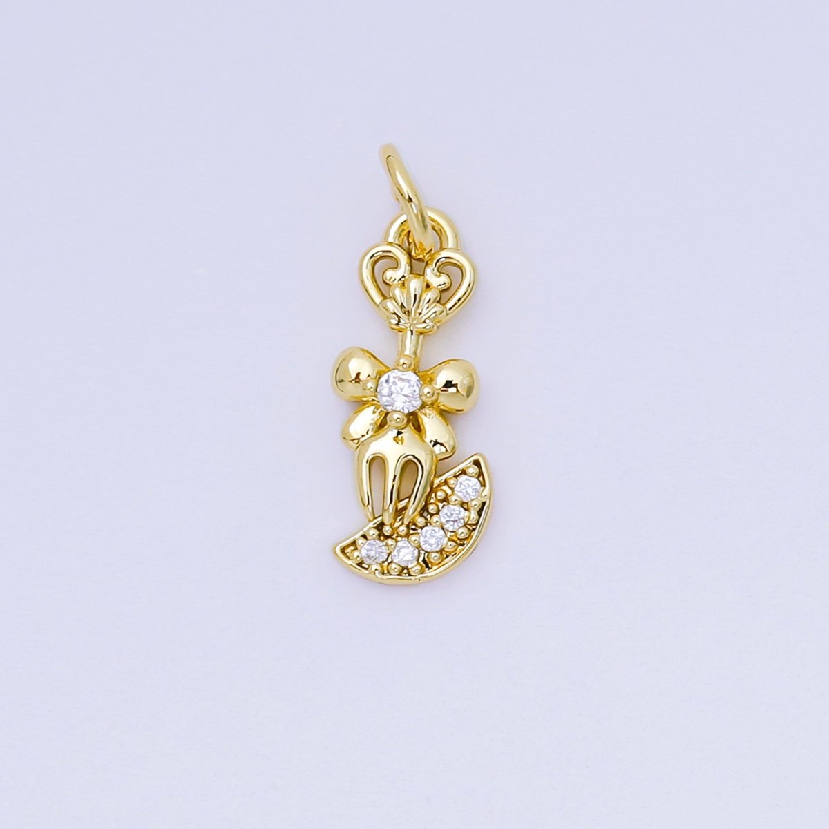 24K Gold Filled 16mm Micro Paved CZ Shiny Fork Bow Tie Charm in Gold & Silver | AH - 590 - DLUXCA
