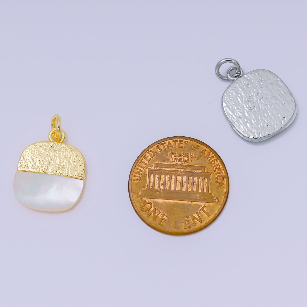 24K Gold Filled 16mm Mother of Pearl Two - Toned Half - Circle Charm in Gold & Silver | AH - 593 - DLUXCA
