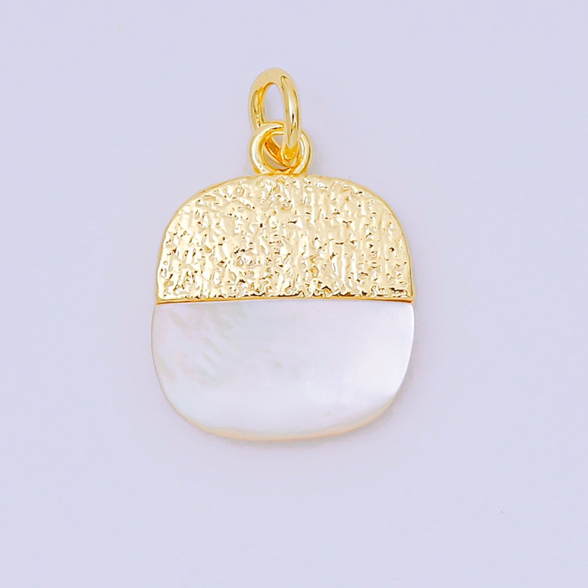 24K Gold Filled 16mm Mother of Pearl Two - Toned Half - Circle Charm in Gold & Silver | AH - 593 - DLUXCA