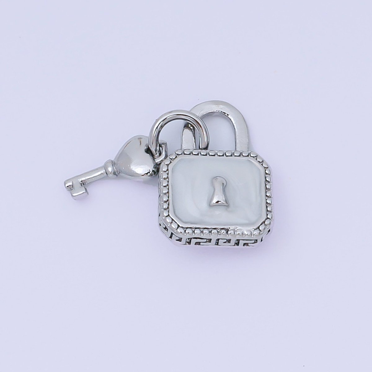 24K Gold Filled 16mm Mother of Pearl Unlock the Padlock & Heart of Key Charm in Gold & Silver | AH - 592 - DLUXCA
