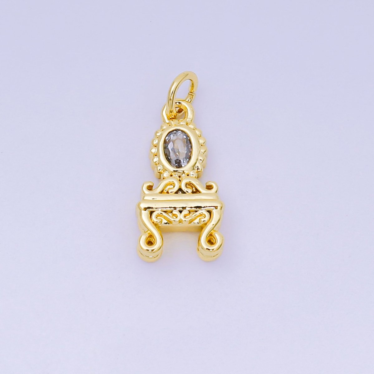 24K Gold Filled 16mm Oval CZ Vintage Vanity Mirror Table Charm in Gold & Silver | AJ - 483 - DLUXCA