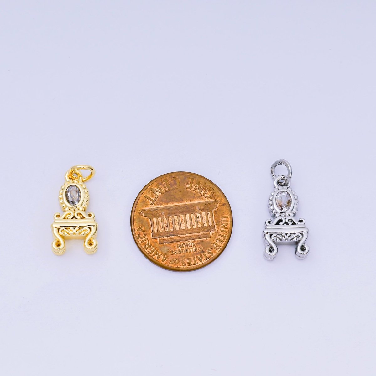 24K Gold Filled 16mm Oval CZ Vintage Vanity Mirror Table Charm in Gold & Silver | AJ - 483 - DLUXCA