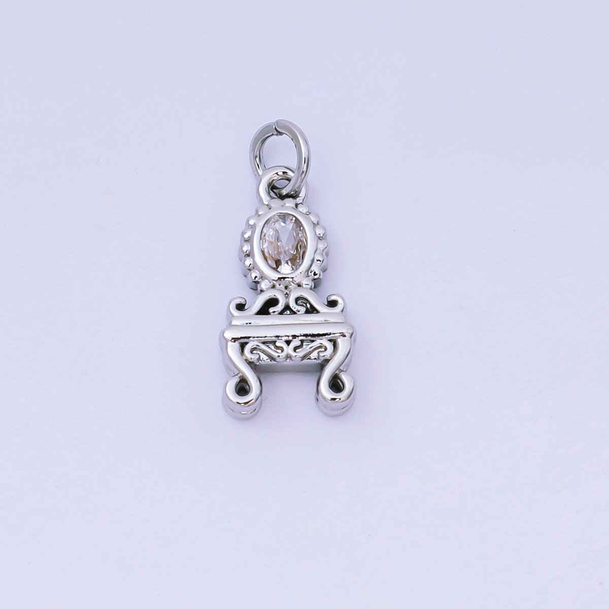 24K Gold Filled 16mm Oval CZ Vintage Vanity Mirror Table Charm in Gold & Silver | AJ - 483 - DLUXCA