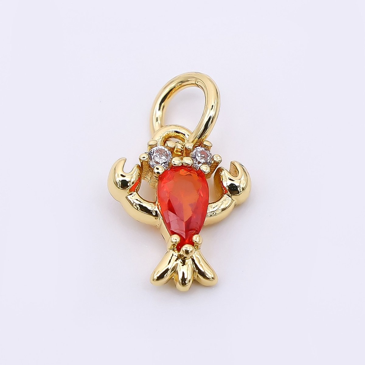 24K Gold Filled 16mm Red Teardrop CZ Fresh Sea Shrimp Lobster Animal Charm in Gold & Silver | M - 653 - DLUXCA