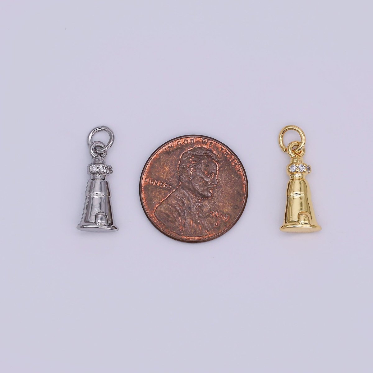 24K Gold Filled 16mm Round CZ Jingle Bell Holiday Charm in Gold & Silver | AJ - 349 - DLUXCA