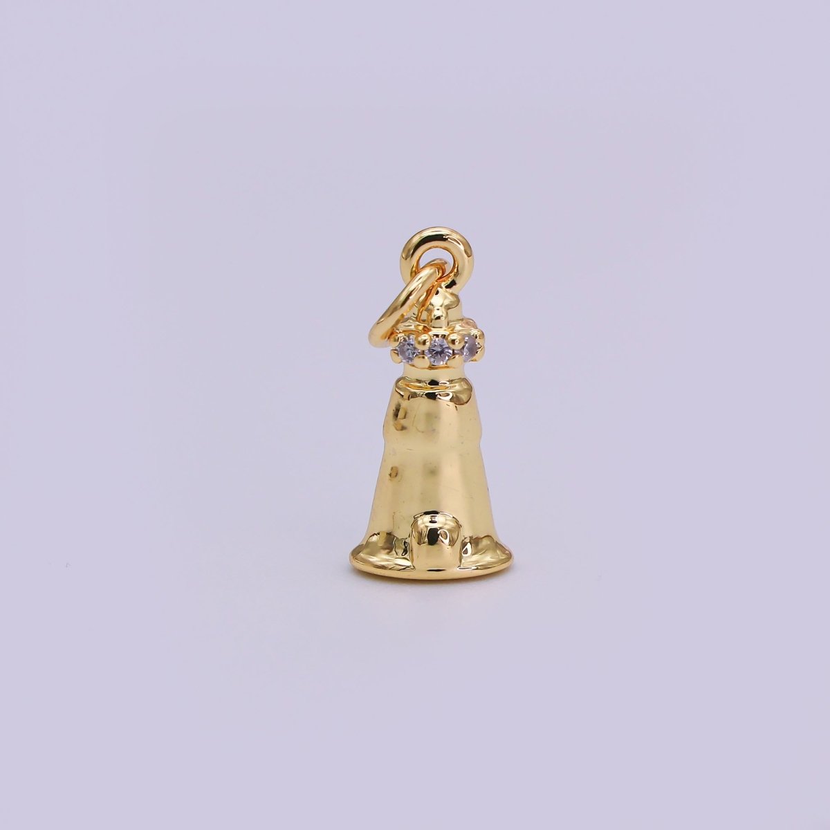 24K Gold Filled 16mm Round CZ Jingle Bell Holiday Charm in Gold & Silver | AJ - 349 - DLUXCA