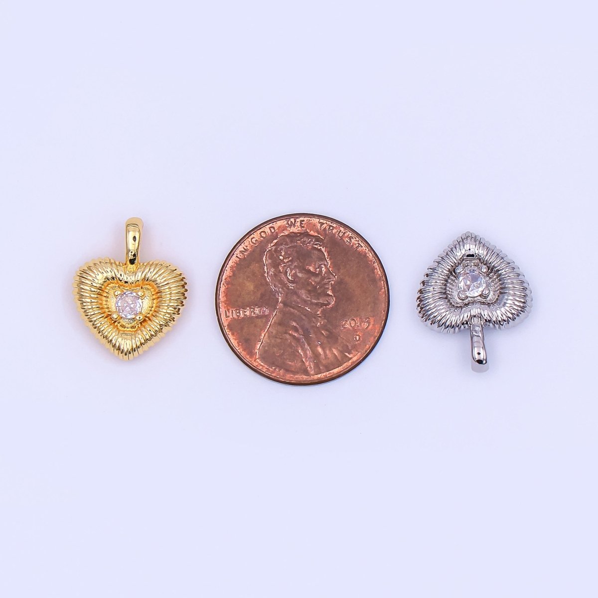 24K Gold Filled 16mm Round CZ Swirly Textured Heart Pendant in Gold & Silver | AH464 - DLUXCA