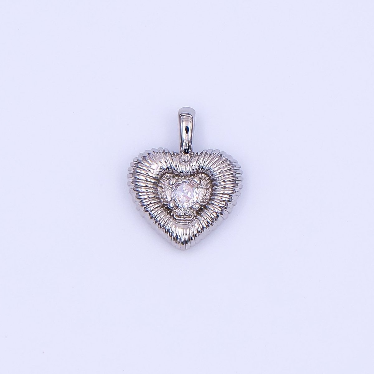 24K Gold Filled 16mm Round CZ Swirly Textured Heart Pendant in Gold & Silver | AH464 - DLUXCA