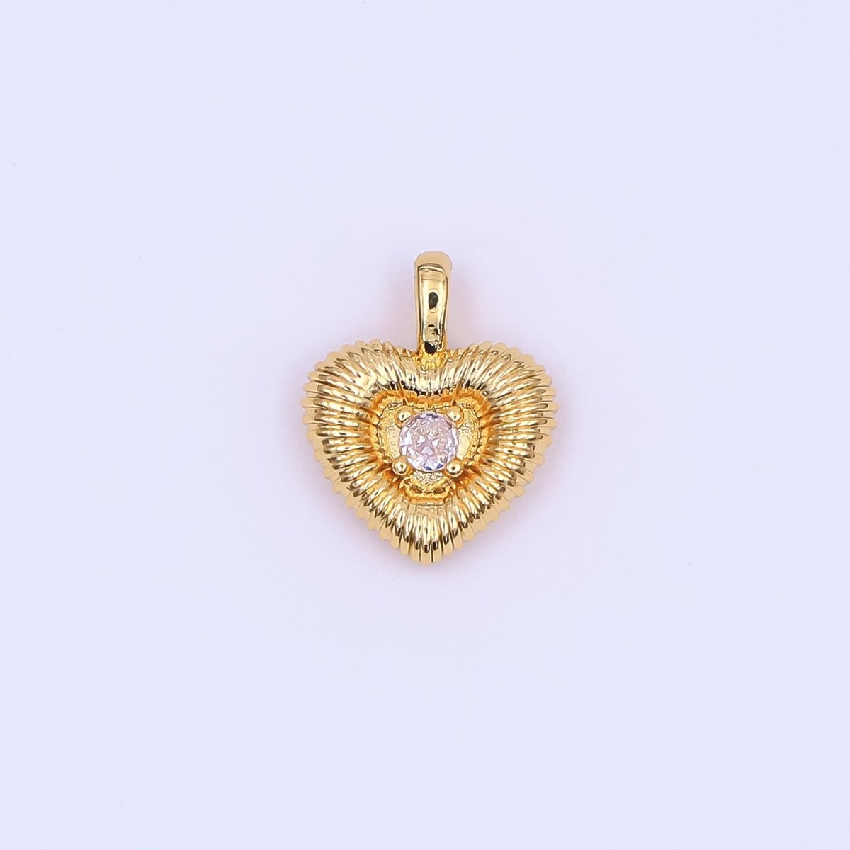 24K Gold Filled 16mm Round CZ Swirly Textured Heart Pendant in Gold & Silver | AH464 - DLUXCA