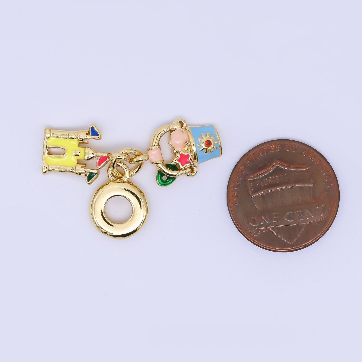 24K Gold Filled 16mm Sandcastles, Sand Bucket Beach Set Rondelle Drop Charm | AC1635 - DLUXCA