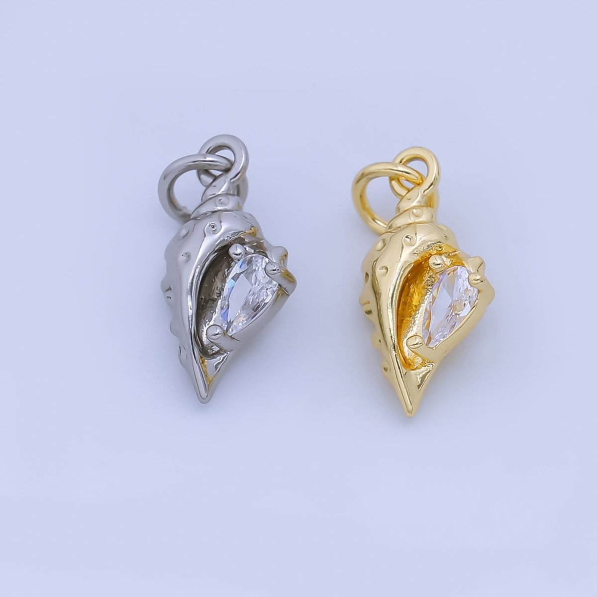 24K Gold Filled 16mm Teardrop CZ Clam Sea Shell Charm in Gold & Silver | AJ480 - DLUXCA
