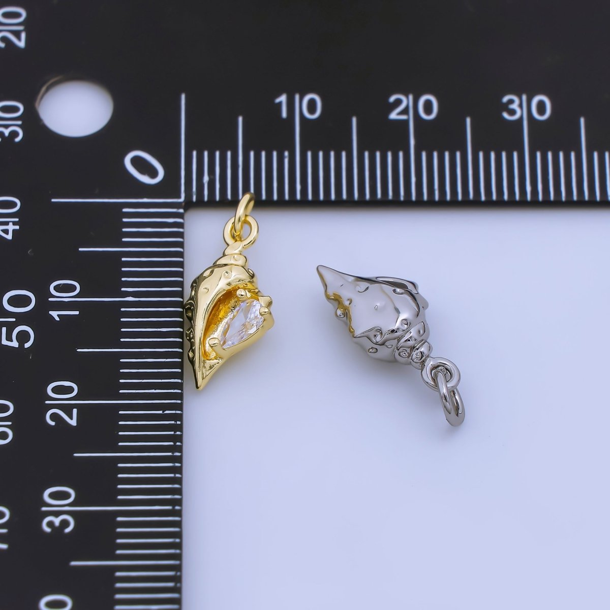 24K Gold Filled 16mm Teardrop CZ Clam Sea Shell Charm in Gold & Silver | AJ480 - DLUXCA