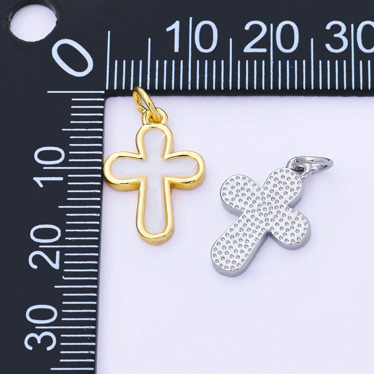 24K Gold Filled 16mm White Enamel Cross Holy Christian Catholic Charm in Gold & Silver | AF1518 - DLUXCA