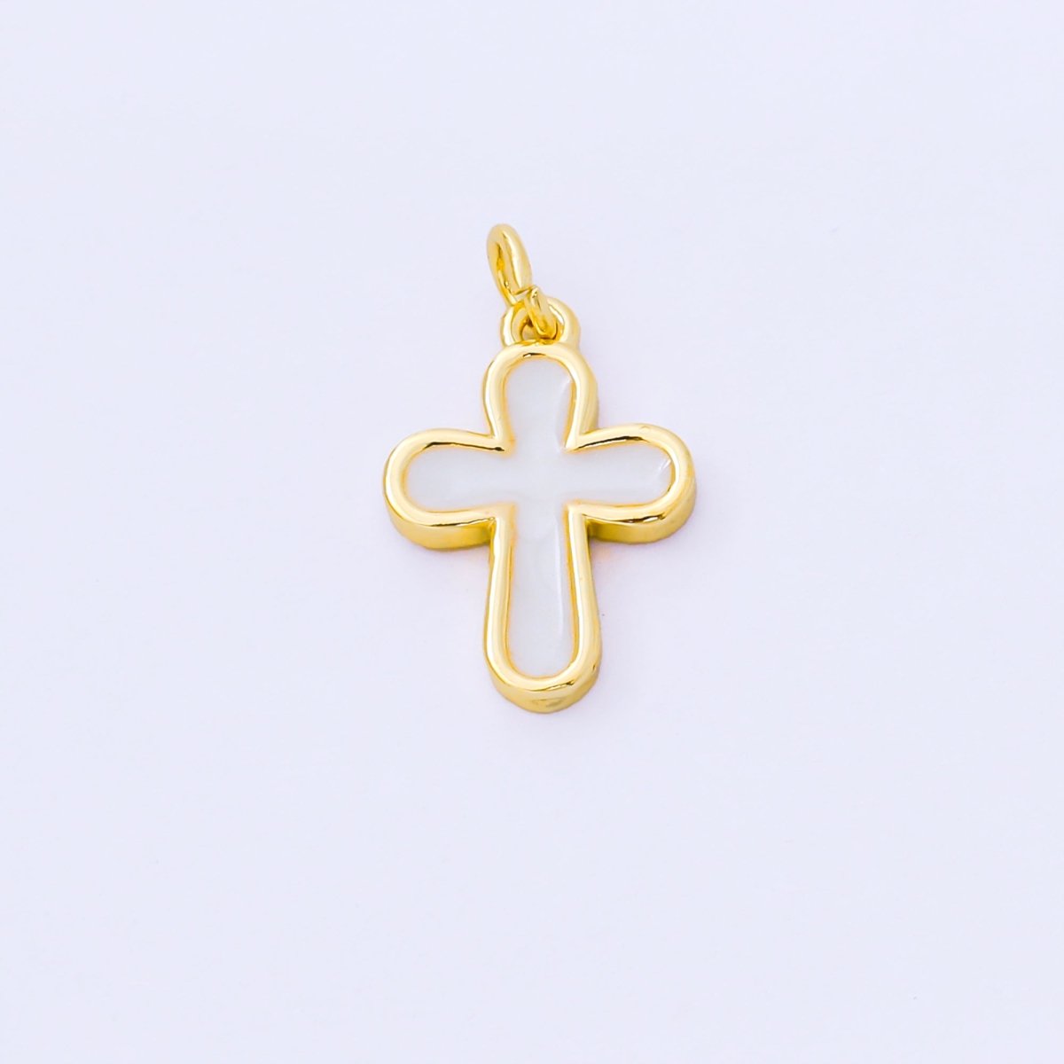 24K Gold Filled 16mm White Enamel Cross Holy Christian Catholic Charm in Gold & Silver | AF1518 - DLUXCA