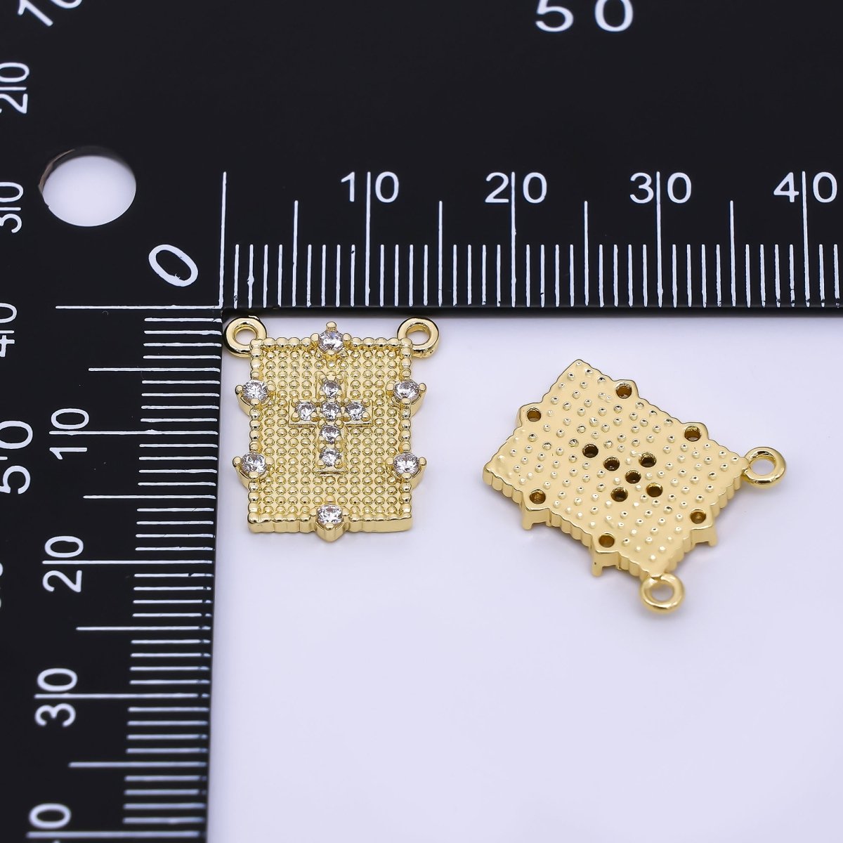 24K Gold Filled 17.5mm Micro Paved CZ Rectangle Cross Connector | Y - 061 - DLUXCA