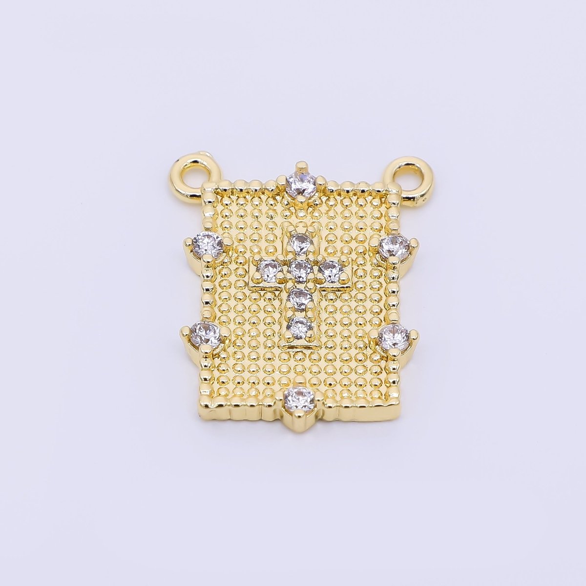 24K Gold Filled 17.5mm Micro Paved CZ Rectangle Cross Connector | Y - 061 - DLUXCA