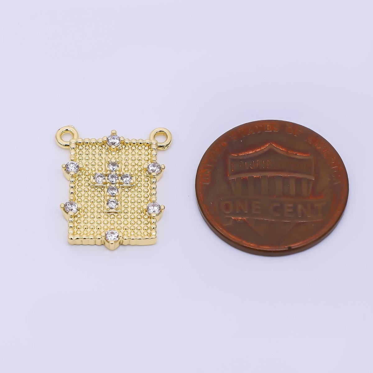 24K Gold Filled 17.5mm Micro Paved CZ Rectangle Cross Connector | Y - 061 - DLUXCA