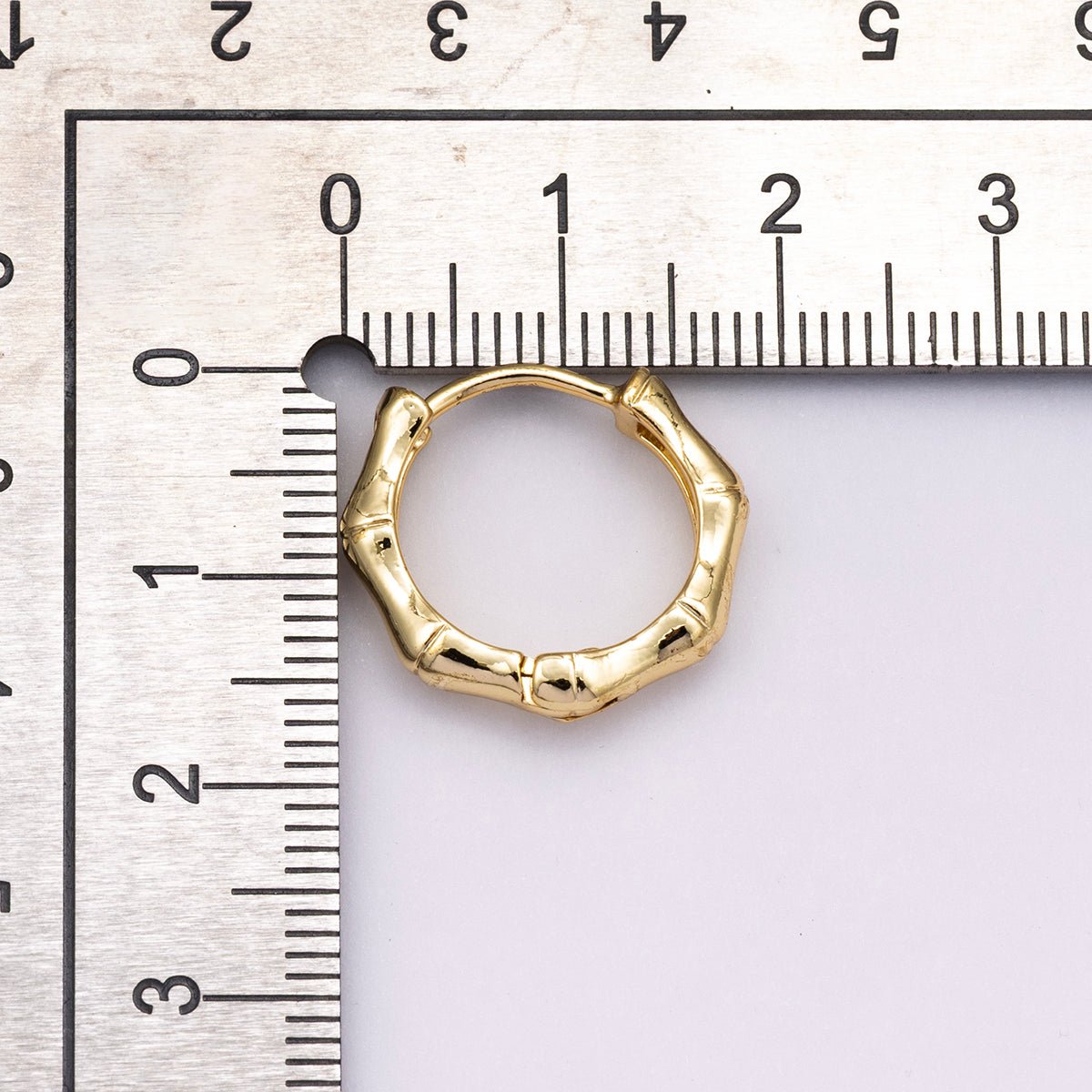 24K Gold Filled 17mm Bamboo Textured Huggie Earrings | K00659 - DLUXCA