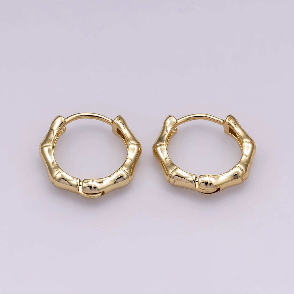 24K Gold Filled 17mm Bamboo Textured Huggie Earrings | K00659 - DLUXCA