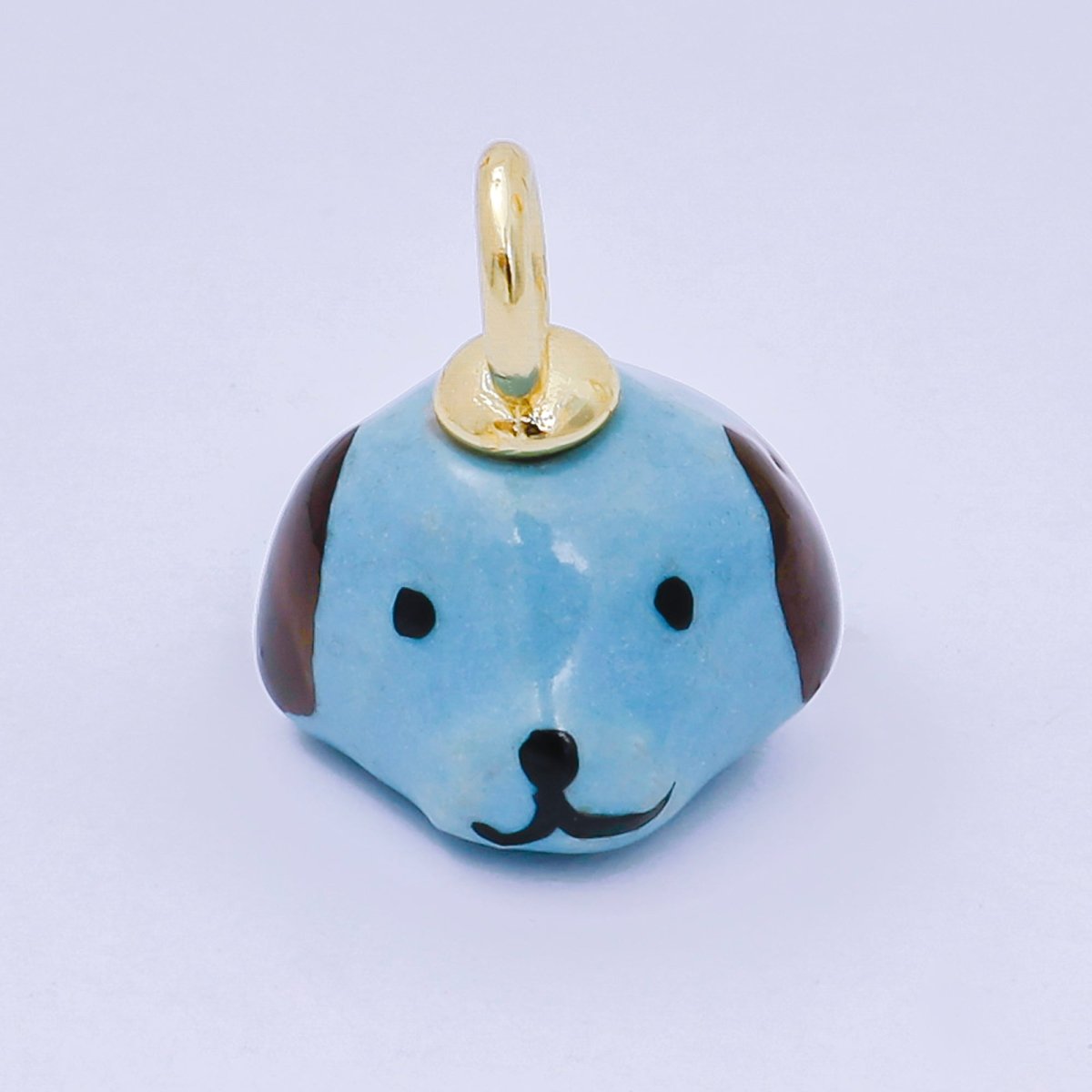 24K Gold Filled 17mm Blue, Pink, Green Ceramic Puppy Dog Pet Head Charm | AF1272 AF1273 - DLUXCA