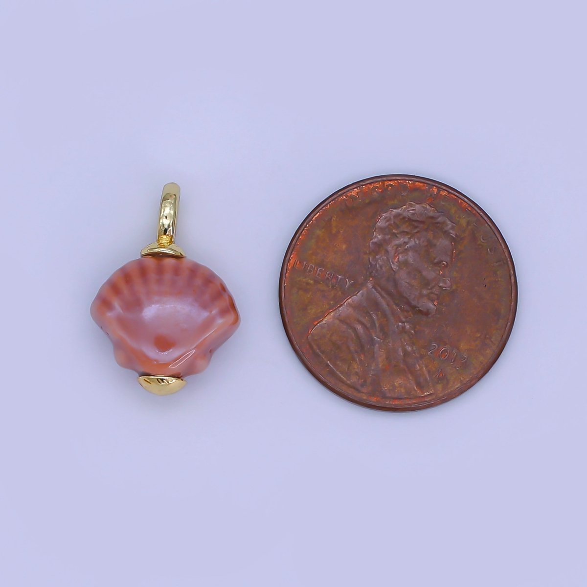 24K Gold Filled 17mm Ceramic Art Pink Sea Shell Charm | E - 313 - DLUXCA