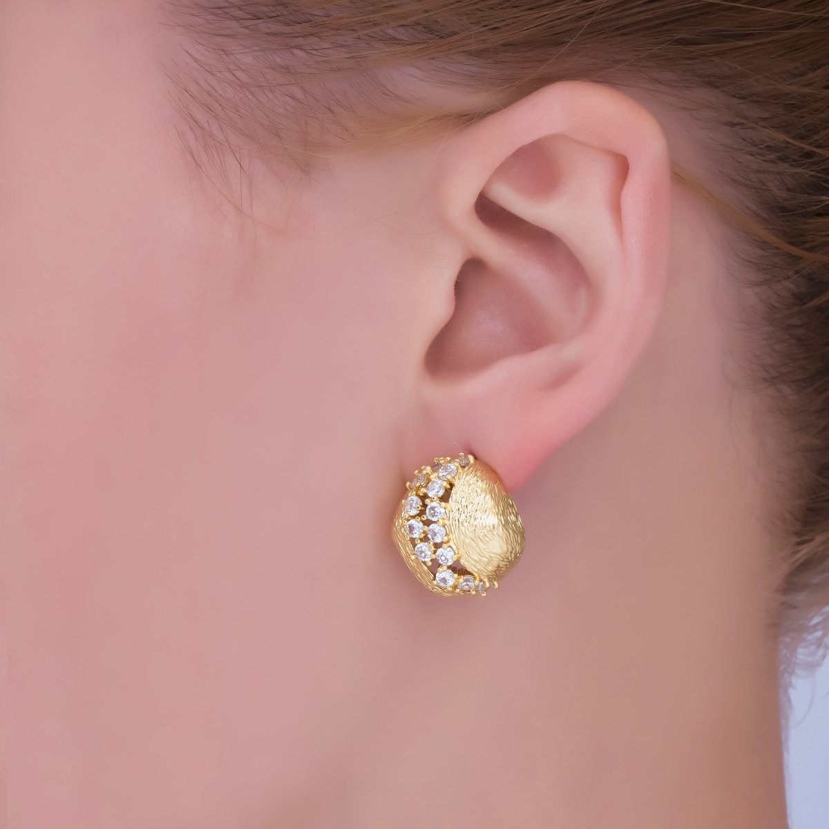 24K Gold Filled 17mm Clear CZ Cluster Textured Rhombus Stud Earrings | AI459 - DLUXCA