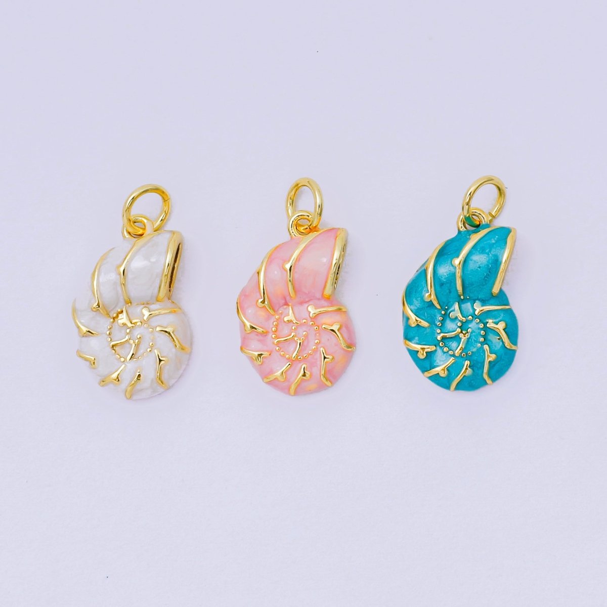 24K Gold Filled 17mm Enamel Art Sea Conch Shell Charm in Pink, Blue, & Pink| AH - 629 H - 630 - DLUXCA