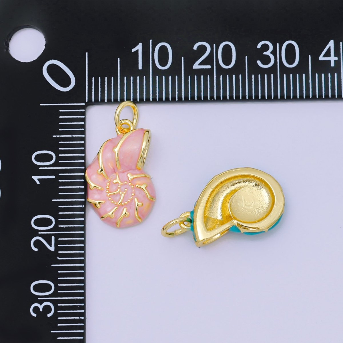 24K Gold Filled 17mm Enamel Art Sea Conch Shell Charm in Pink, Blue, & Pink| AH - 629 H - 630 - DLUXCA