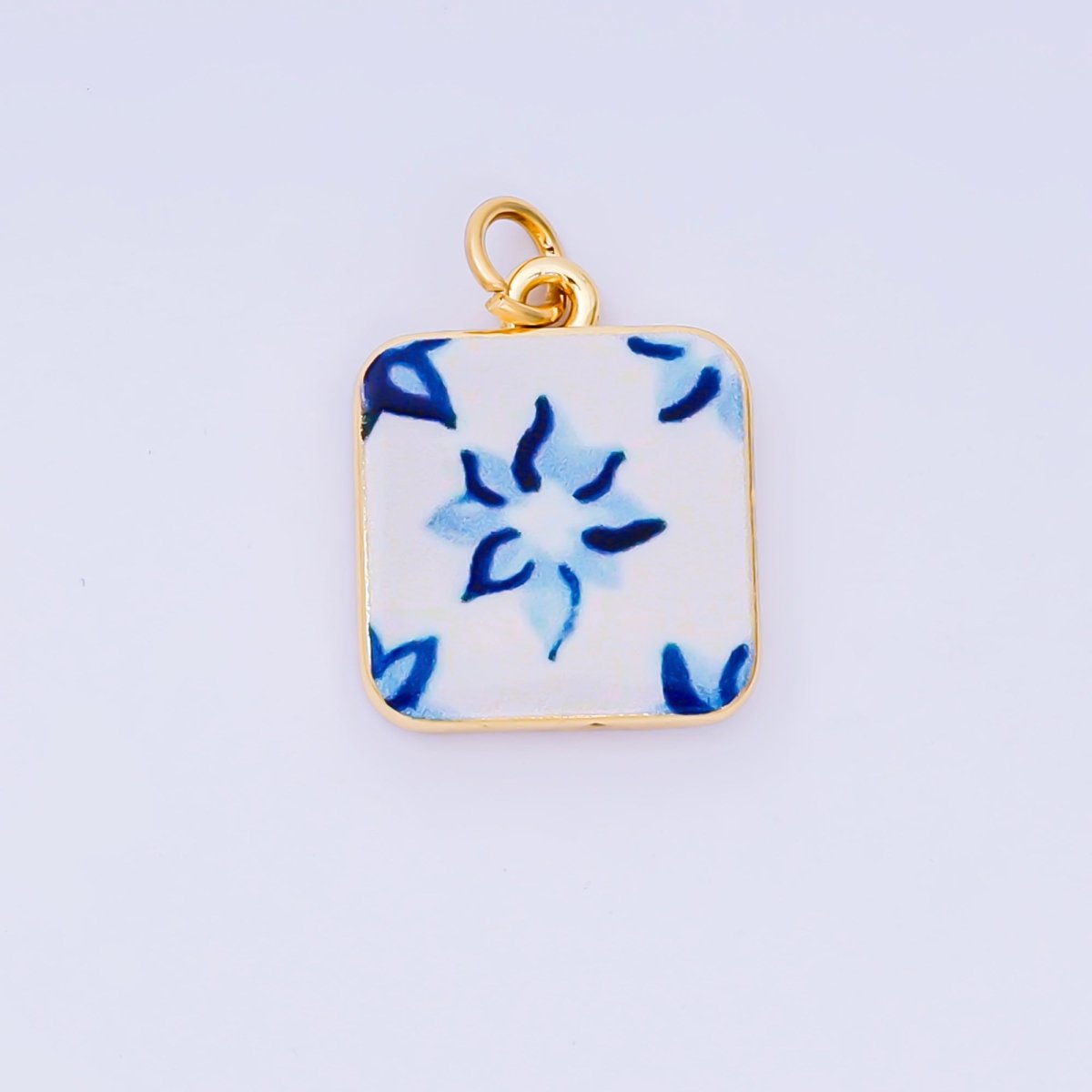 24K Gold Filled 17mm Enamel Art Square Red Rose Blue Flower Charm | AJ - 518, AJ - 537, AJ - 527 - DLUXCA