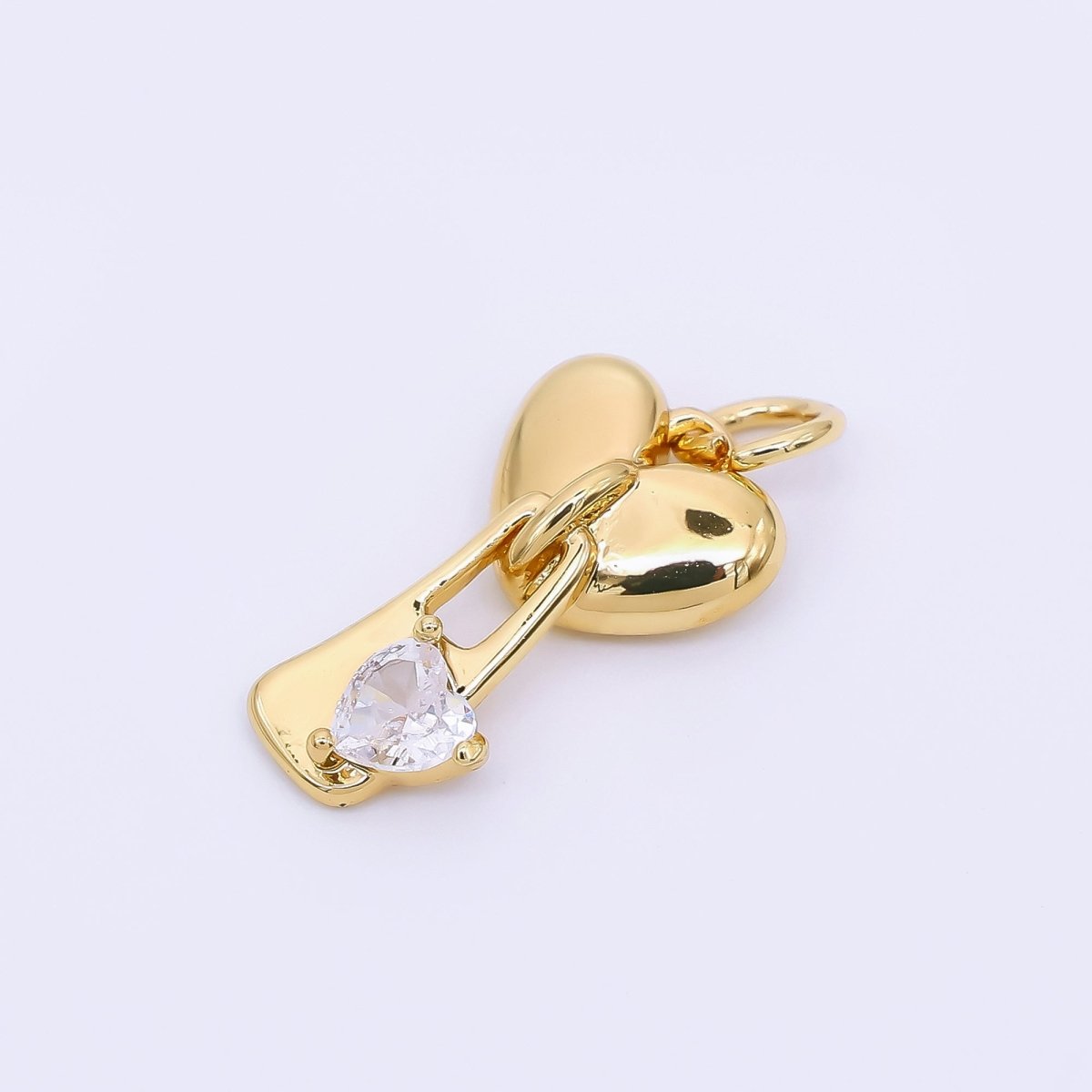 24K Gold Filled 17mm Heart - Shaped CZ Double Heart Love Key Drop Charm | M - 580 - DLUXCA