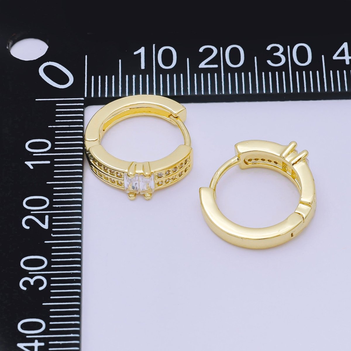 24K Gold Filled 17mm Micro Paved CZ Double Row Radiance Hinged Huggie Hoops Earrings in Gold & Silver | AJ - 123 AJ - 124 - DLUXCA