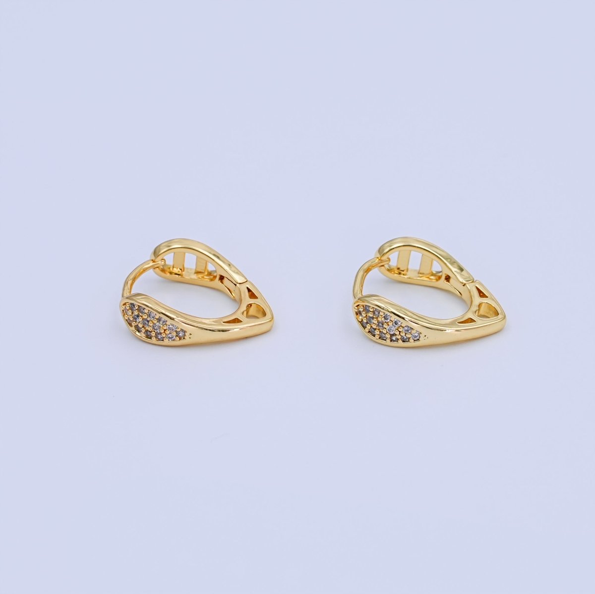 24K Gold Filled 17mm Micro Paved CZ Geometric Teardrop Huggie Earrings | T268 - DLUXCA