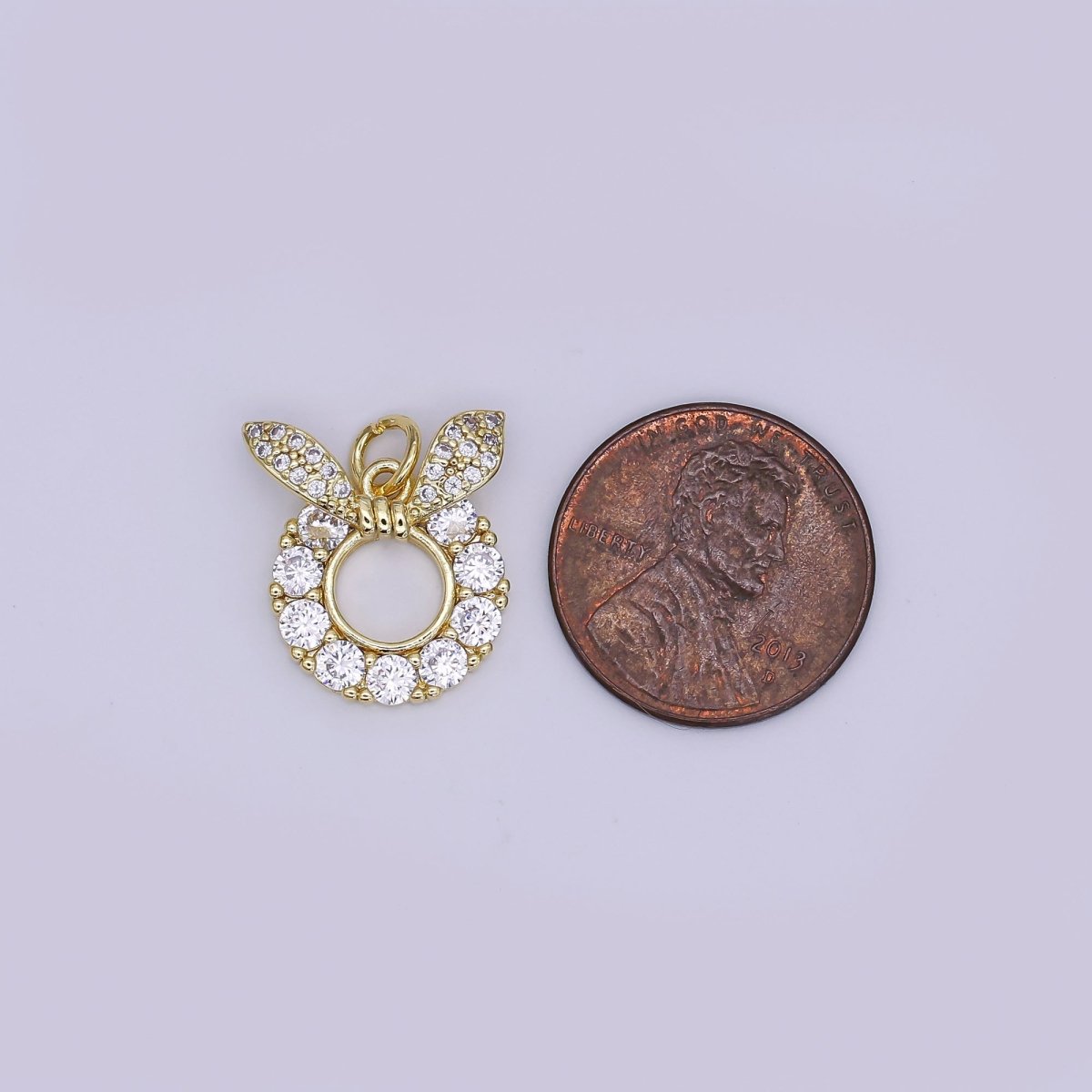 24K Gold Filled 17mm Micro Paved CZ Mini Bunny Rabbit Ear Animals Charm | AJ - 358 - DLUXCA